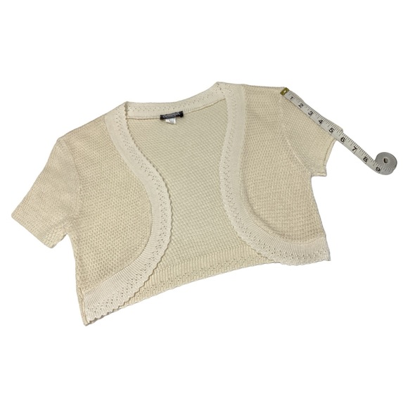 Gabriel New York Cream Short Sleeves Solid Open Front Crop Vest/Top Size S - Picture 7 of 11